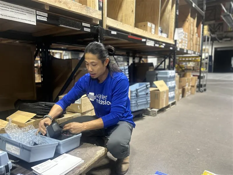 Water Mission staff packing supplies for Hurricane Melissa relief in Jamaica