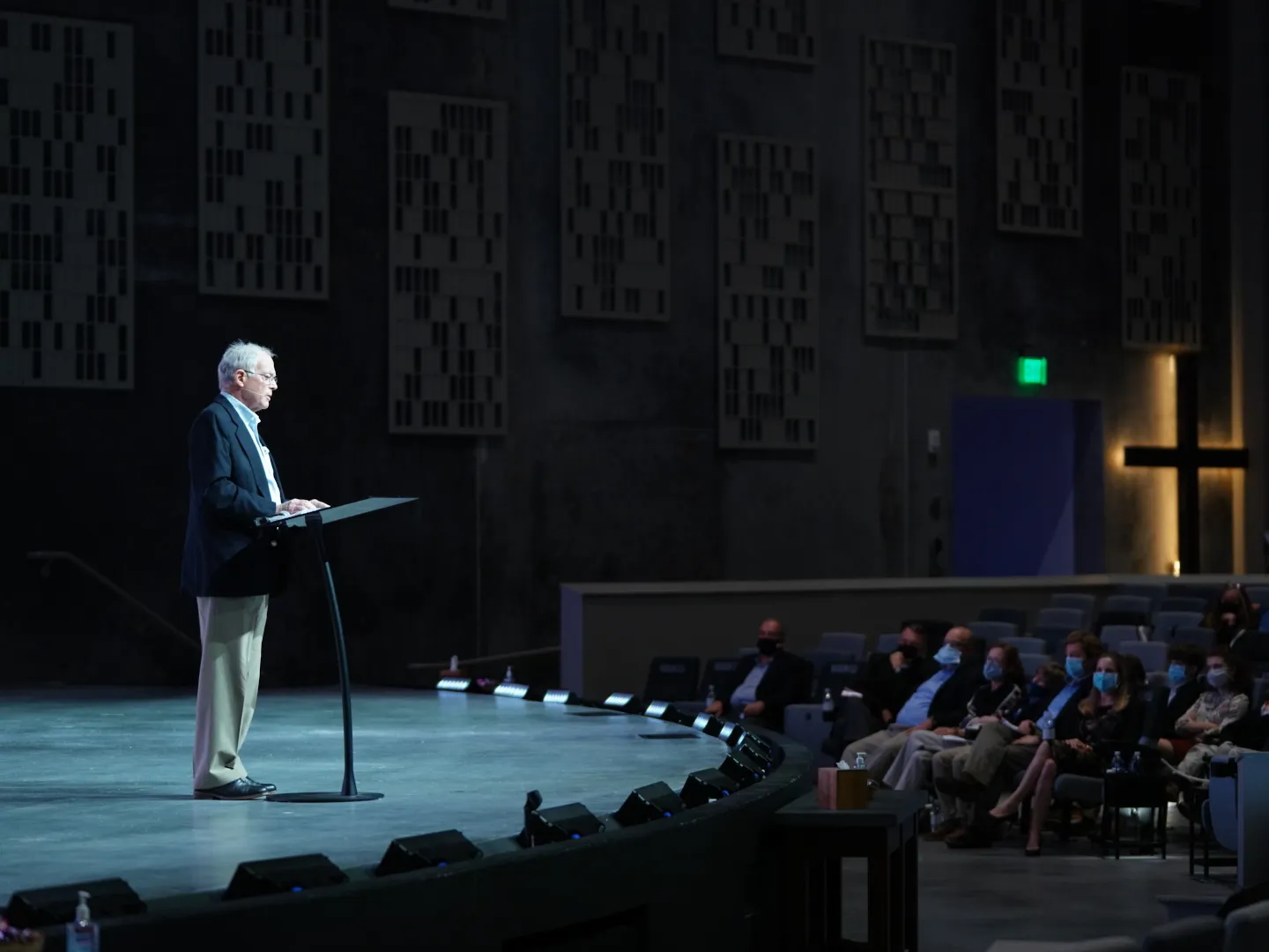 Water Mission's founder, Dr. George Greene III, speaks in the sanctuary of Seacoast Church