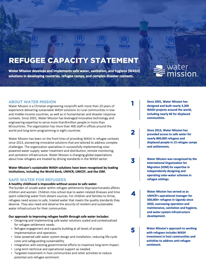 Water Mission Refugee Capacity Statement