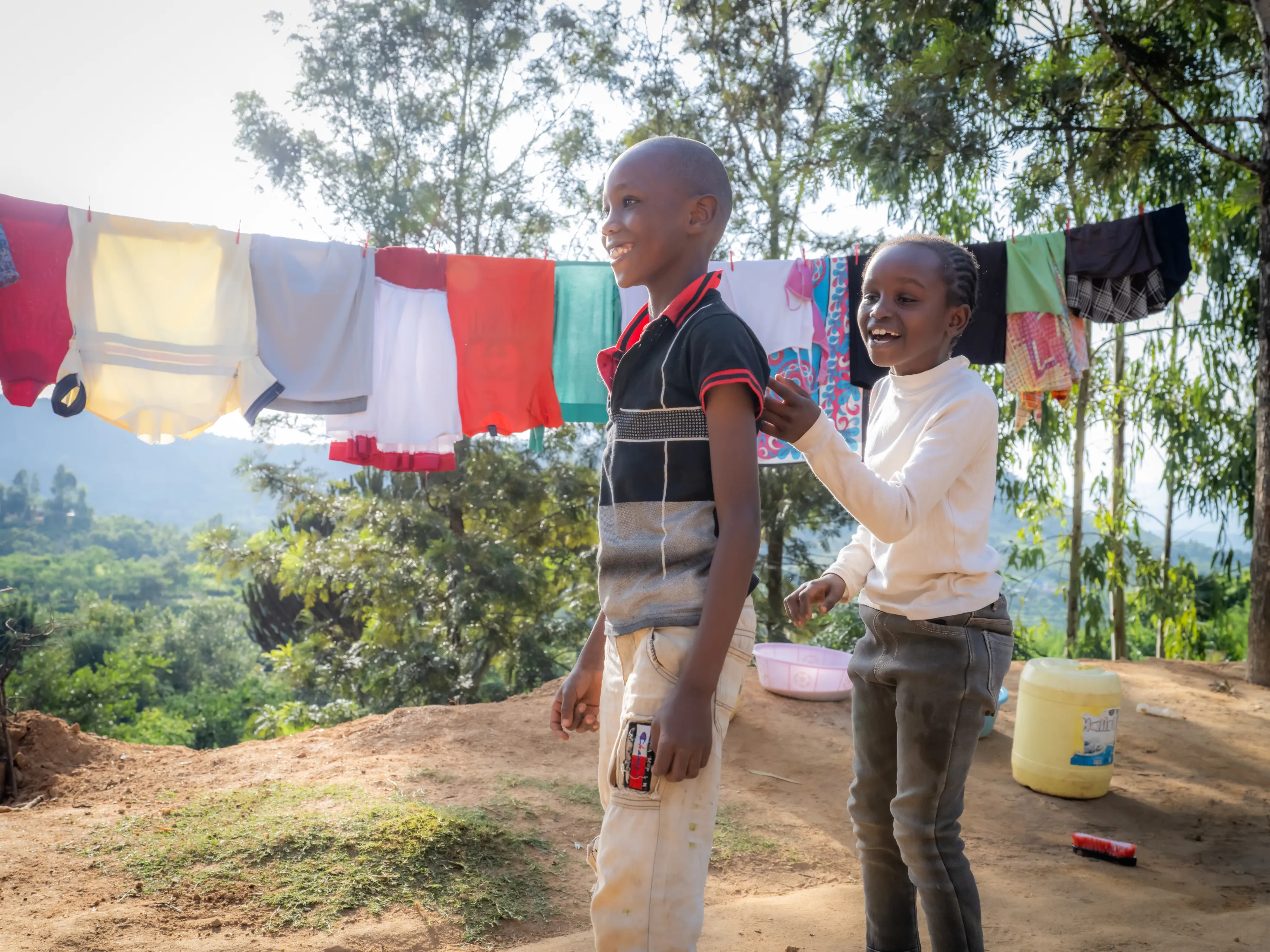 Kids smiling outside