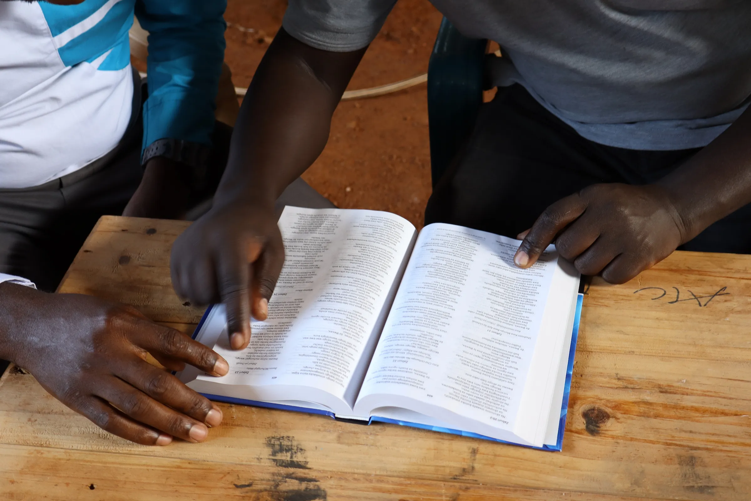 Two men reading the Bible. 
