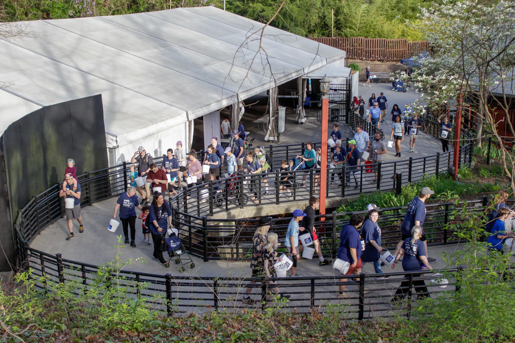 Aerial photo of walkers