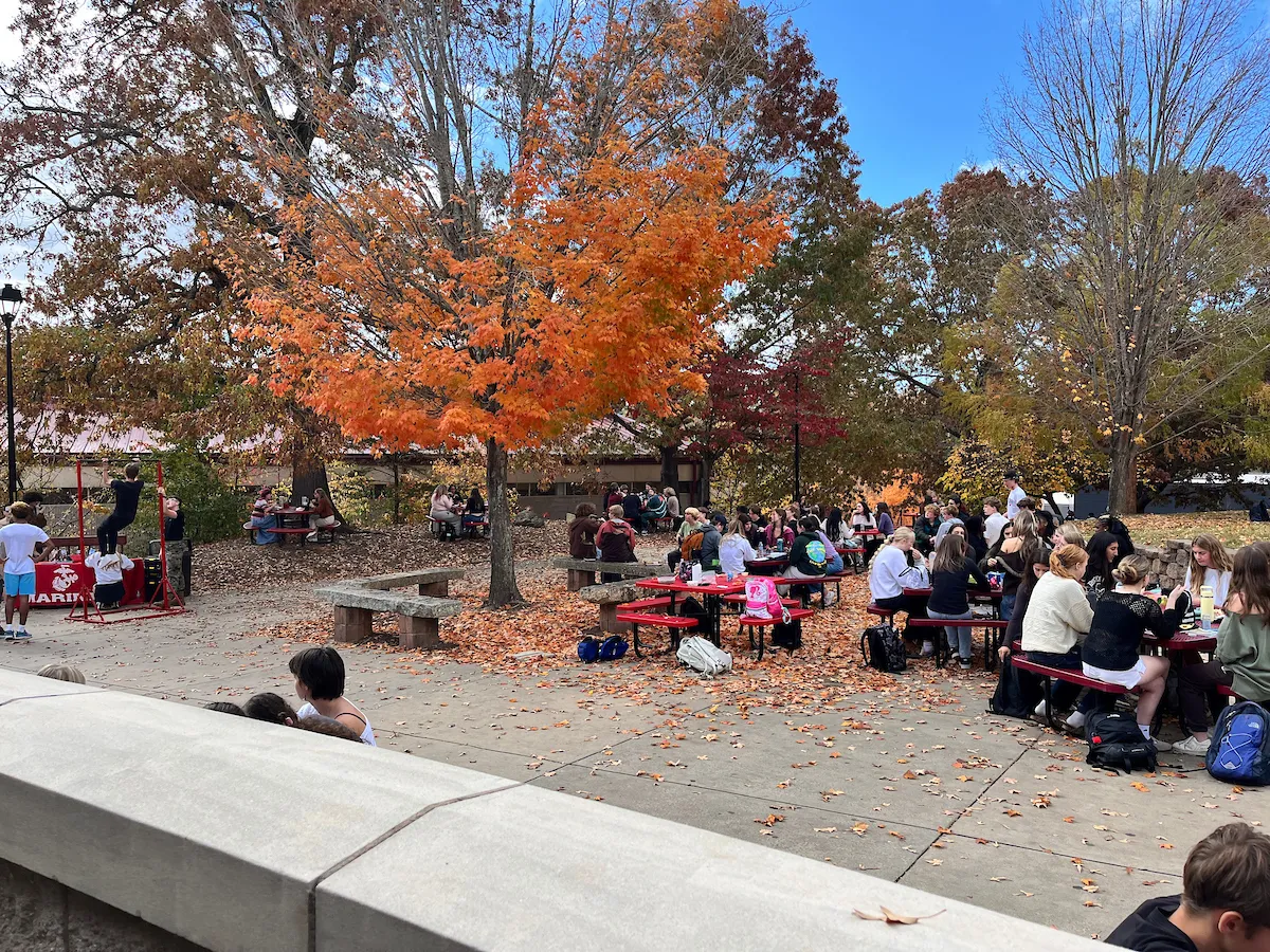 Students eating lunch outside