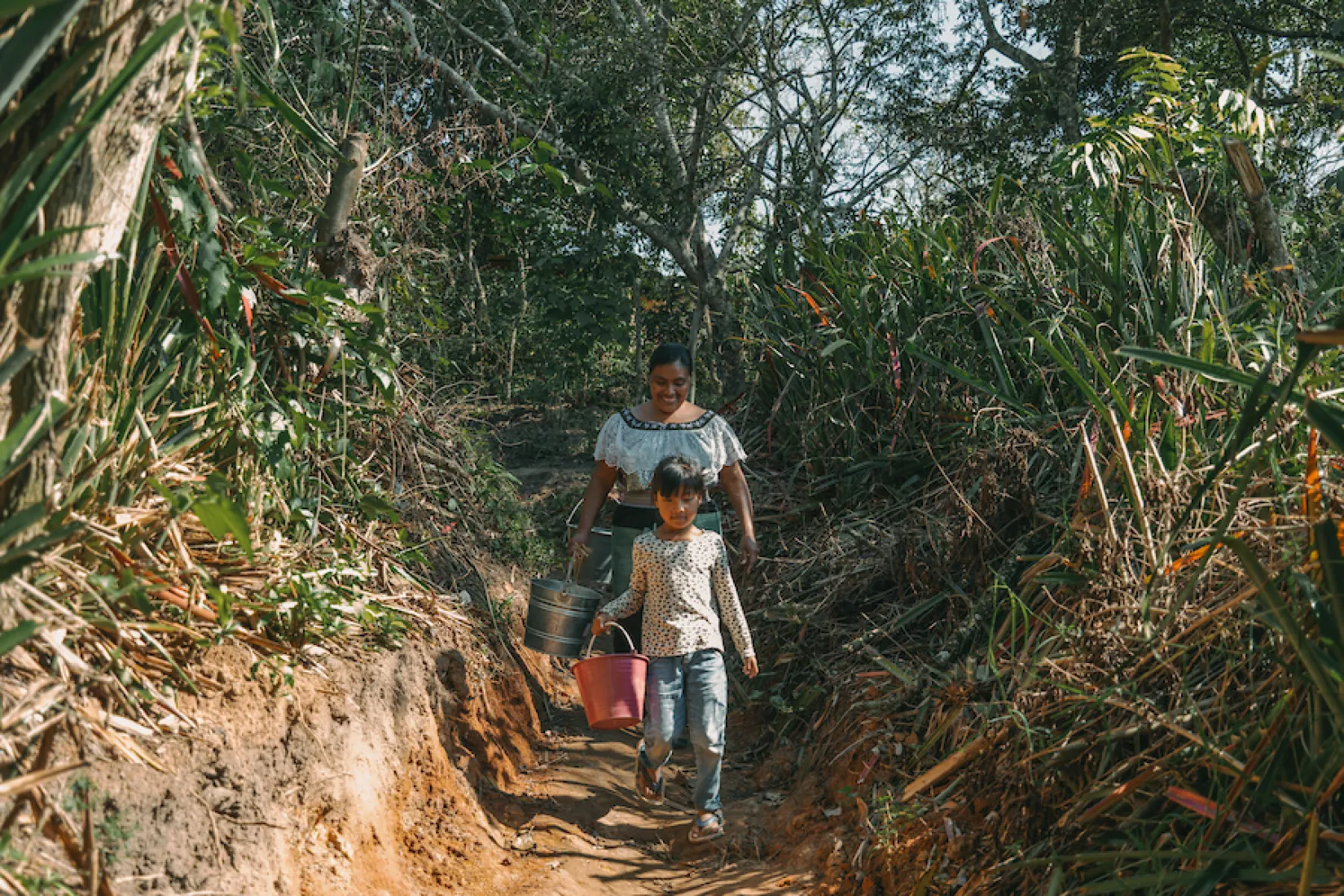 Maria and her children fetch water in Mexico