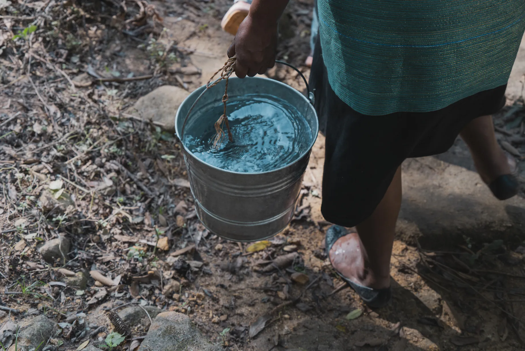 A bucket of unsafe, dirty water