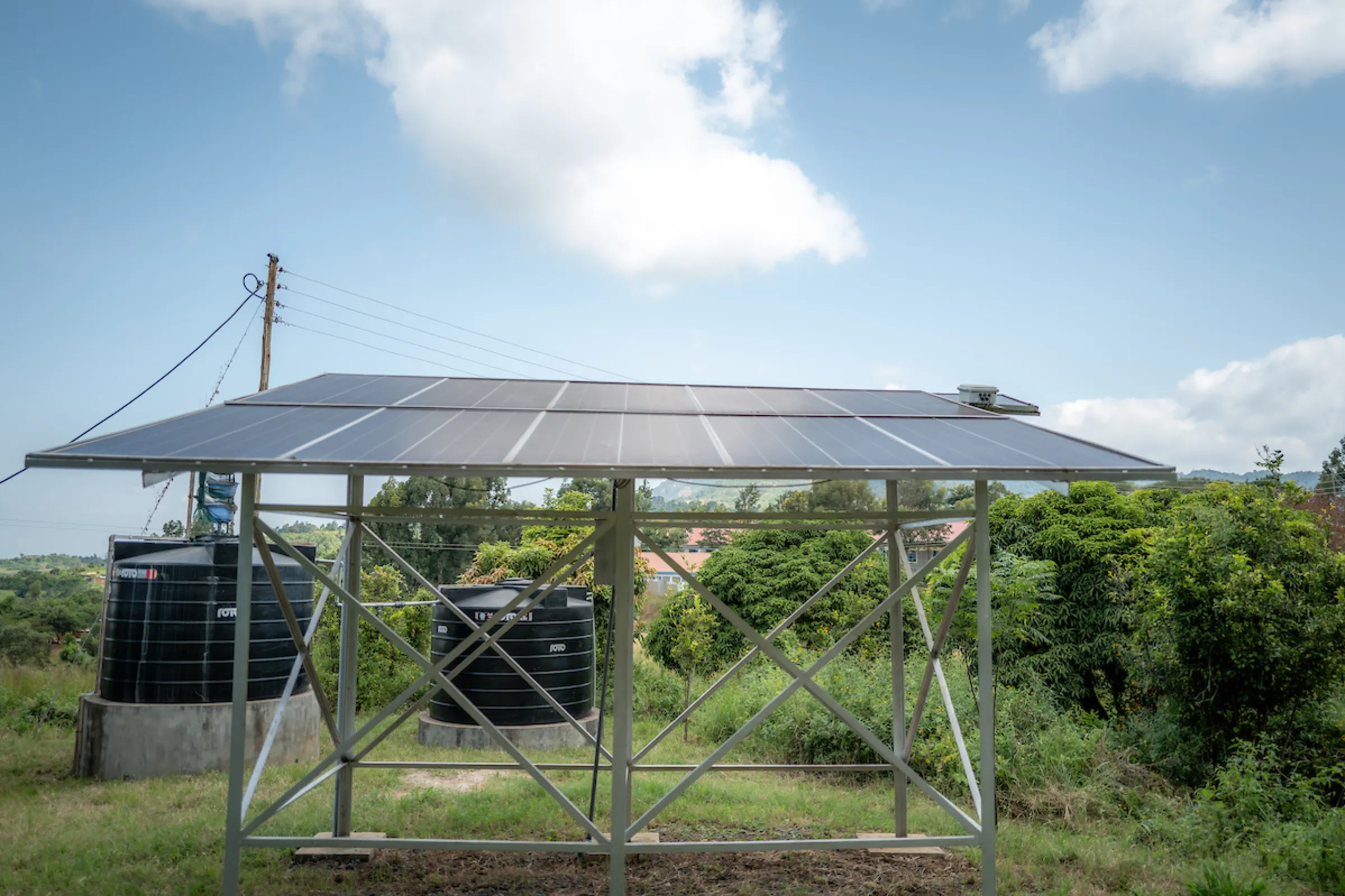 Solar panels power the safe water system