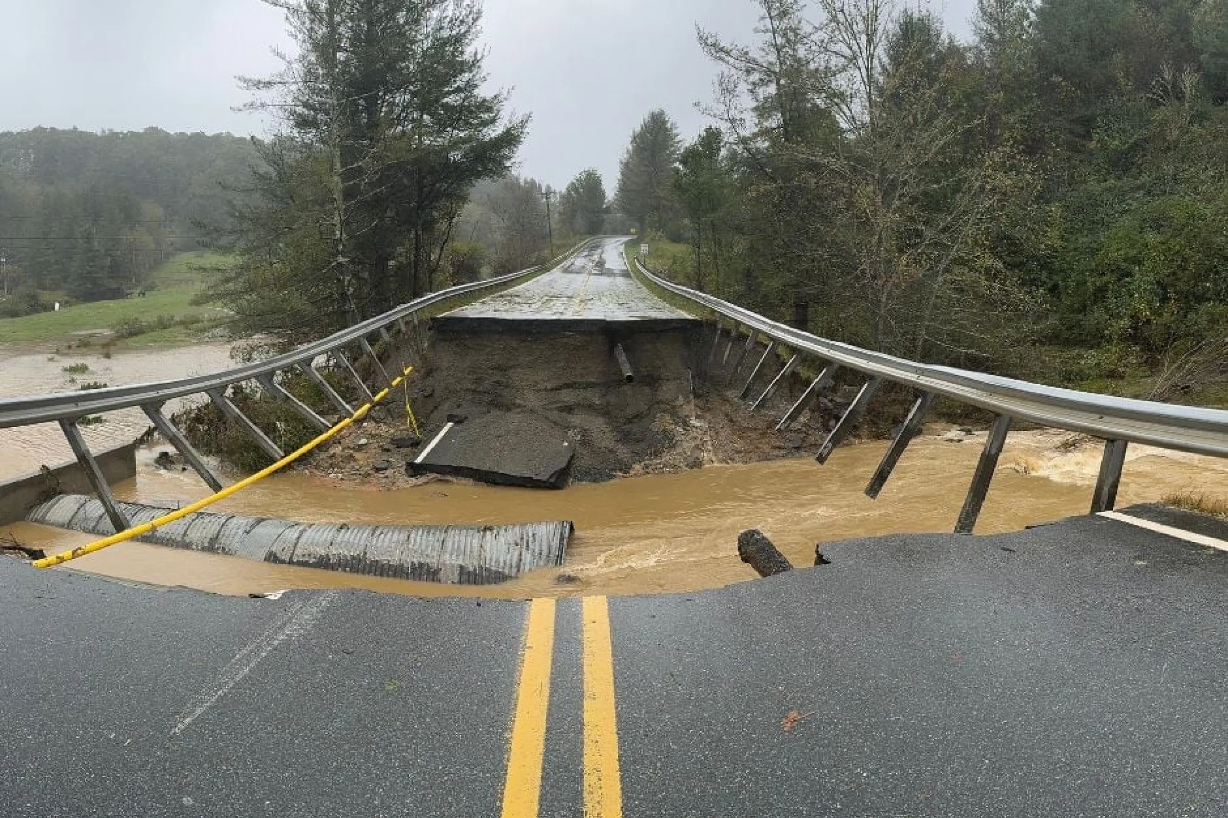 Hurricane damage to a road in Western North Carolina