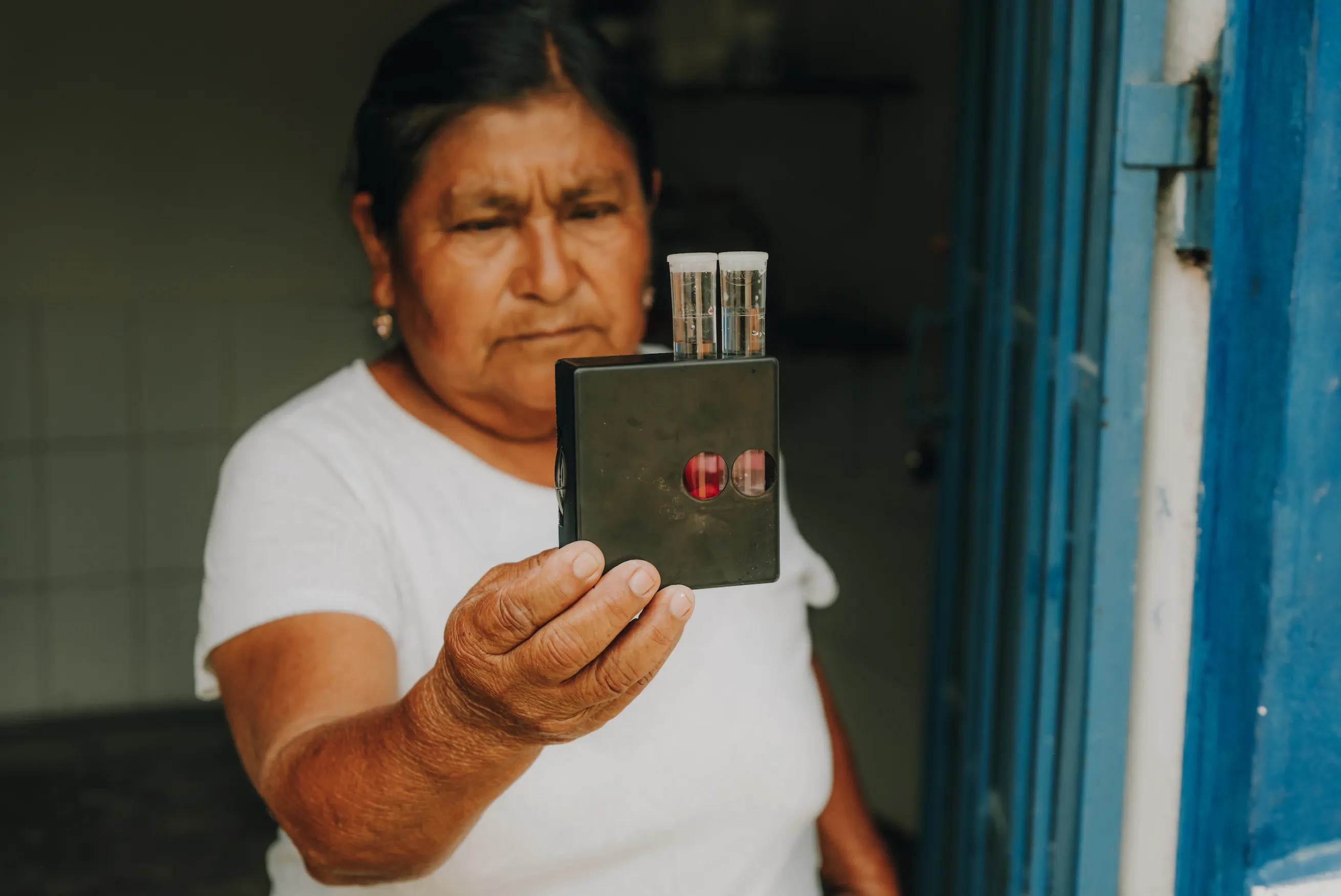 Woman testing water