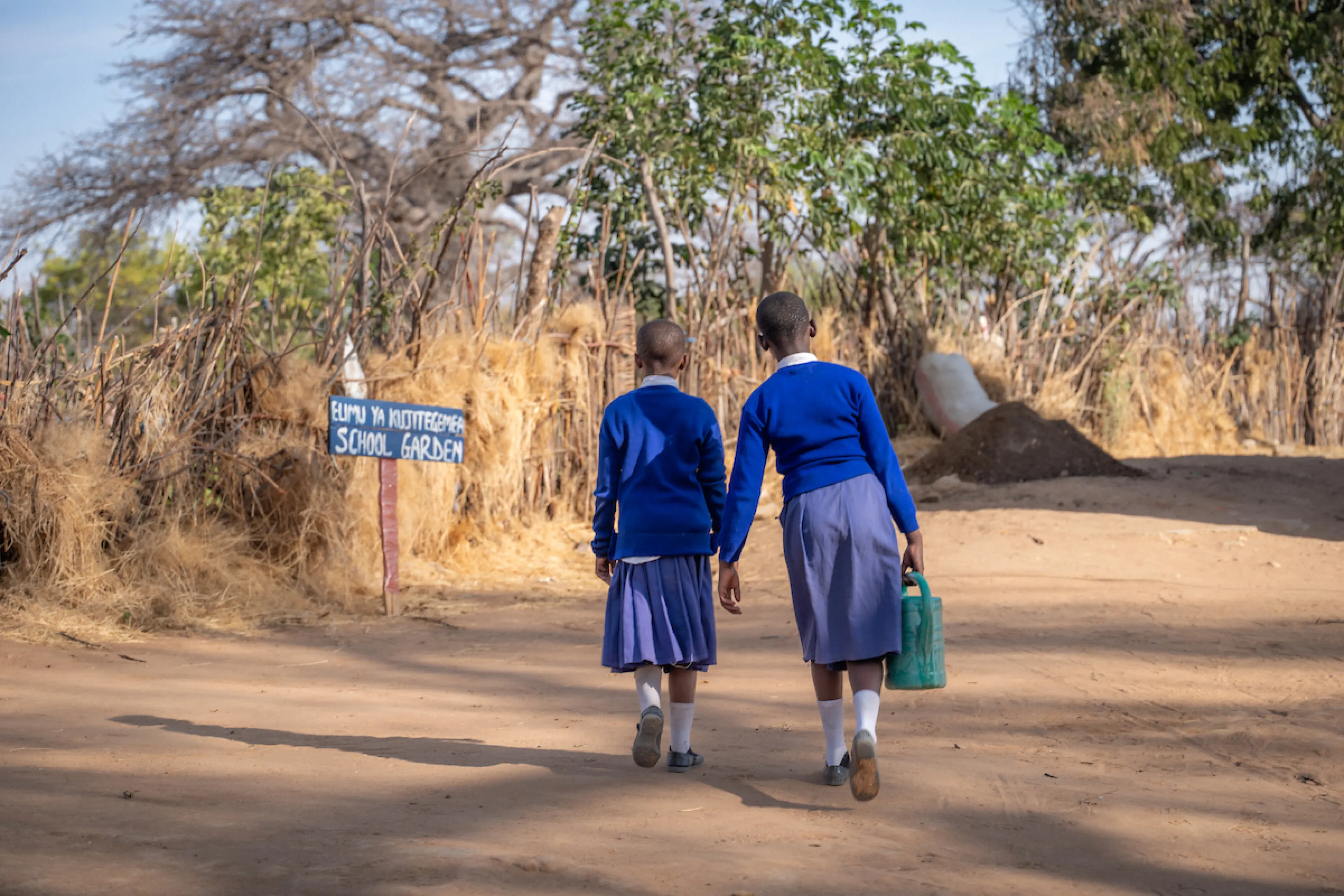Girls from Mzogole Primary School tend to their school's garden