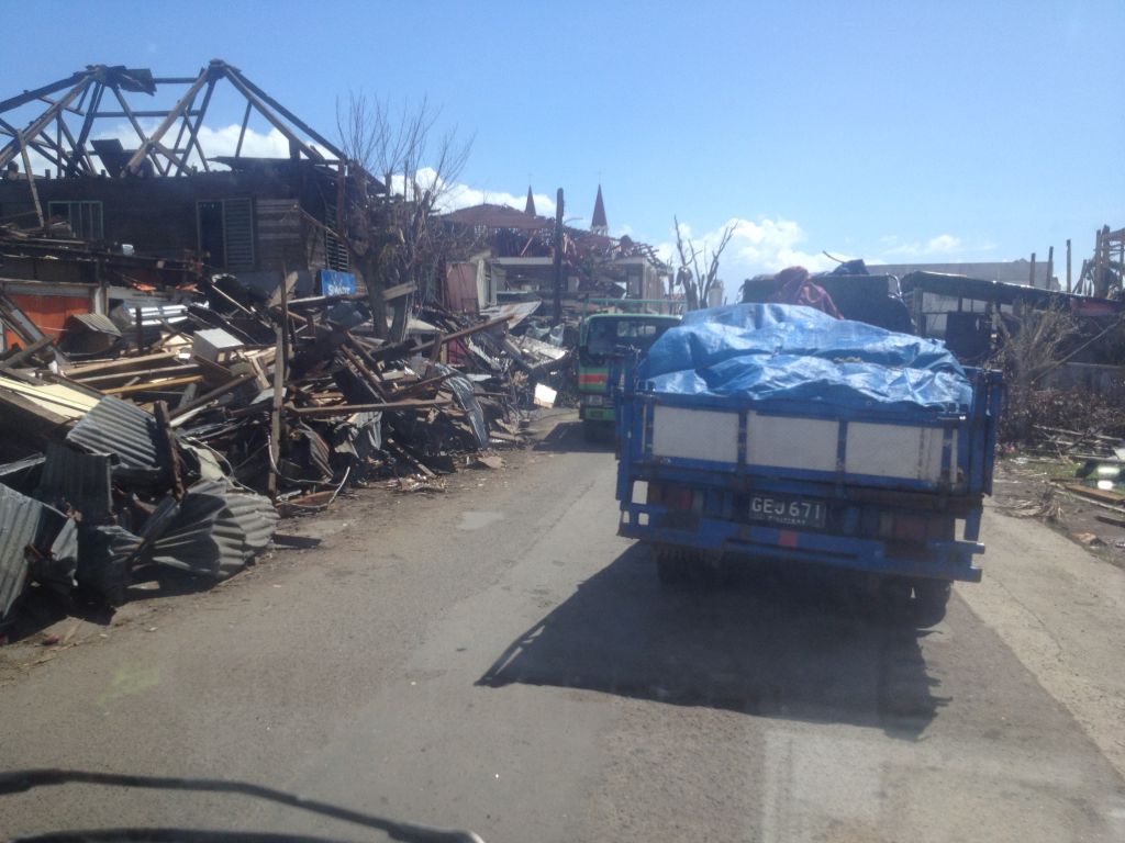 Survey devastation during the drive into Tacloban