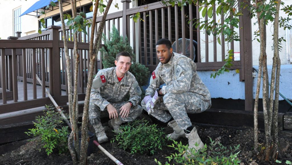 Citadel cadets serve by landscaping WMI Headquarters