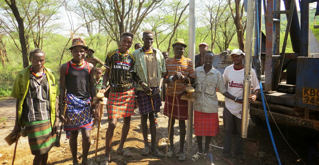 Pokot people with Grundfos submersible solar pump