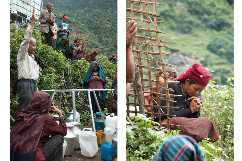 Dal, the pastor of Khorla, prays over the new safe water system