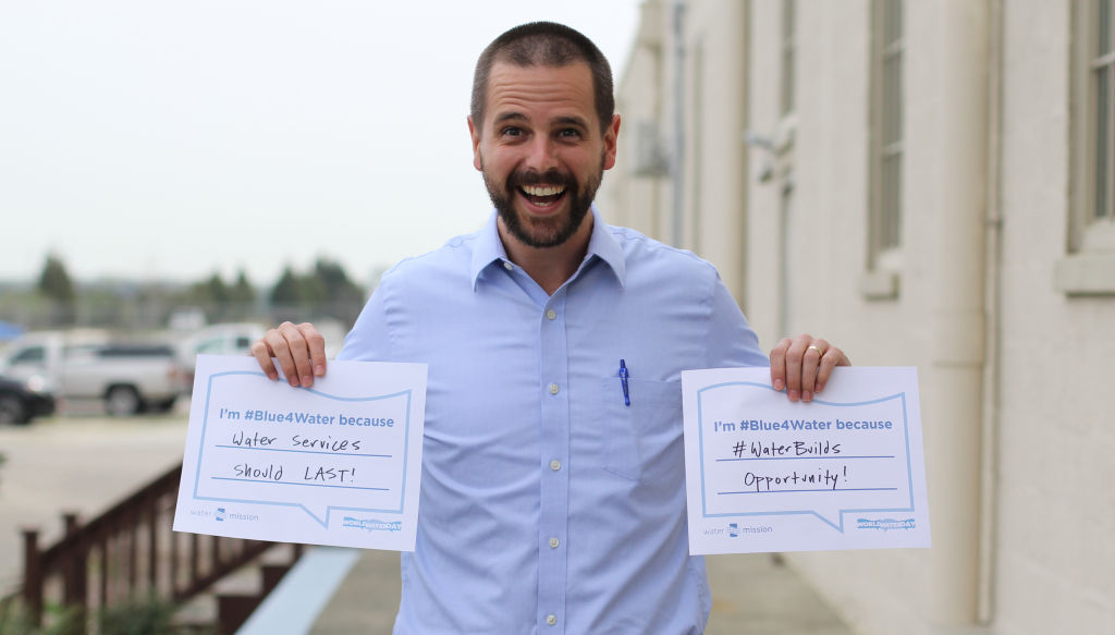 Andrew Armstrong, Community Development Programs Manager at Water Mission, goes #Blue4Water.
