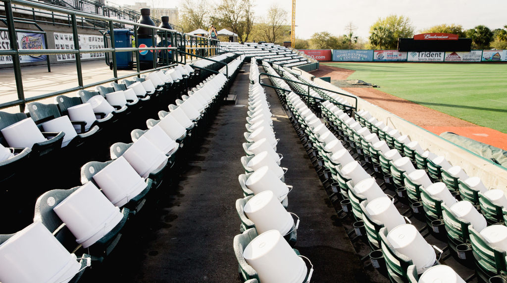 Buckets lined up at "The Joe" Stadium in Charleston, SC