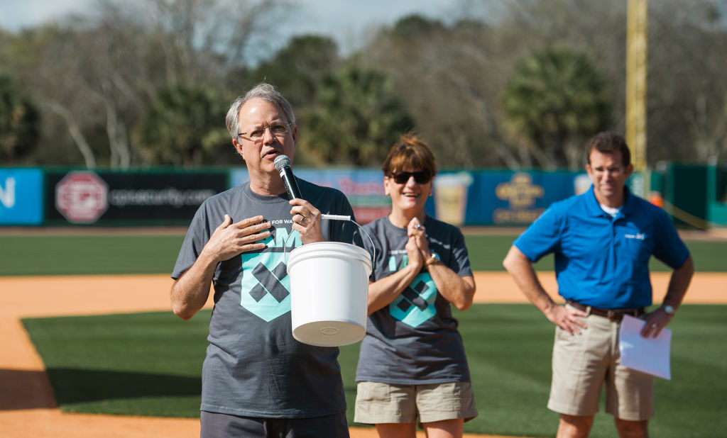 Charleston Mayor John Tecklenburg opens the 10th Annual Charleston Walk for Water next to wife Sandy and WCBD News 2 Chief Meterologist Rob Fowler. 