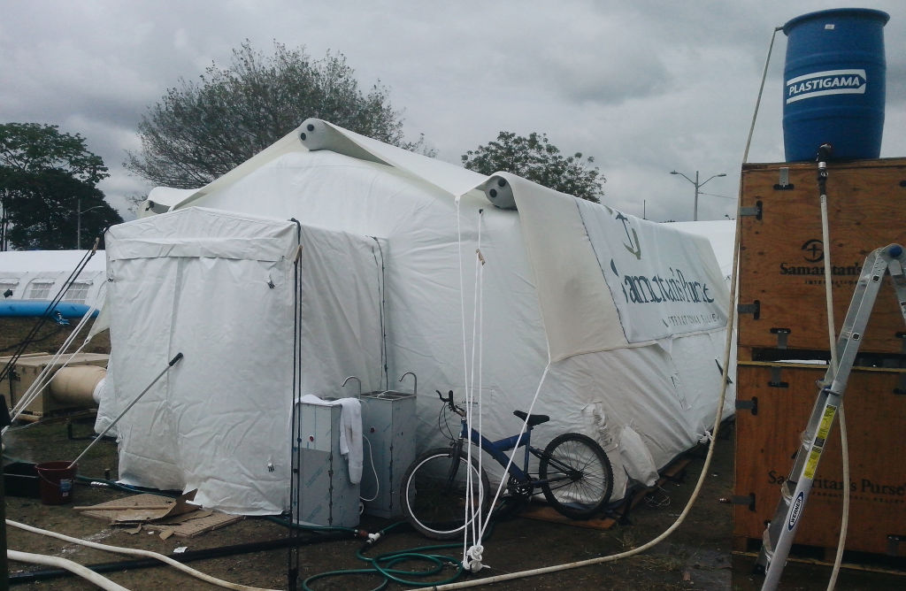 Water tower next to Samaritan's Purse field hospital