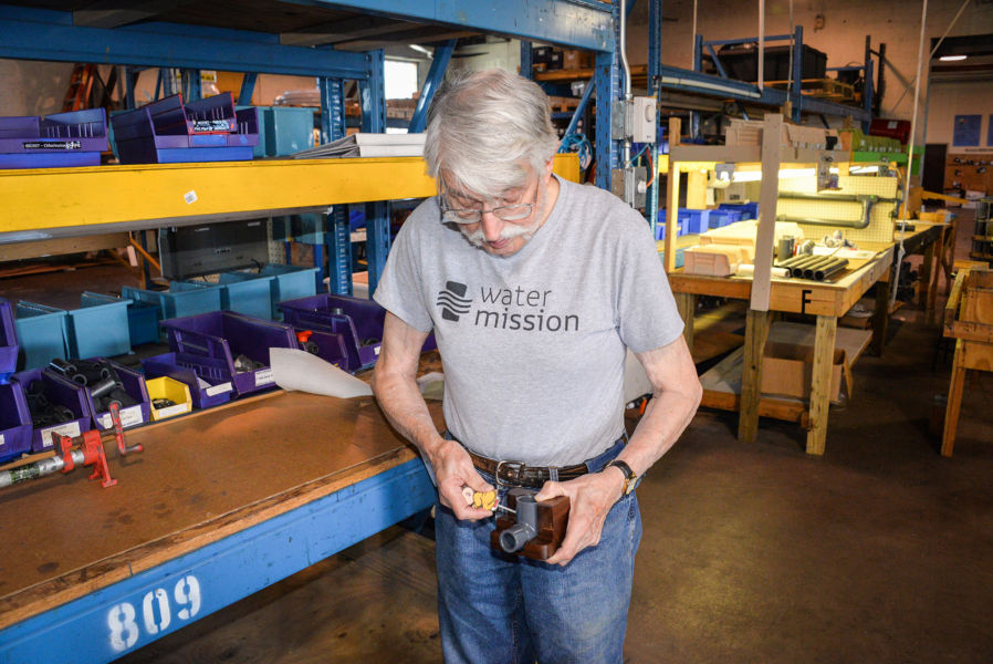 Volunteer Veteran Ed Meredith at Water Mission's headquarters in North Charleston, South Carolina.