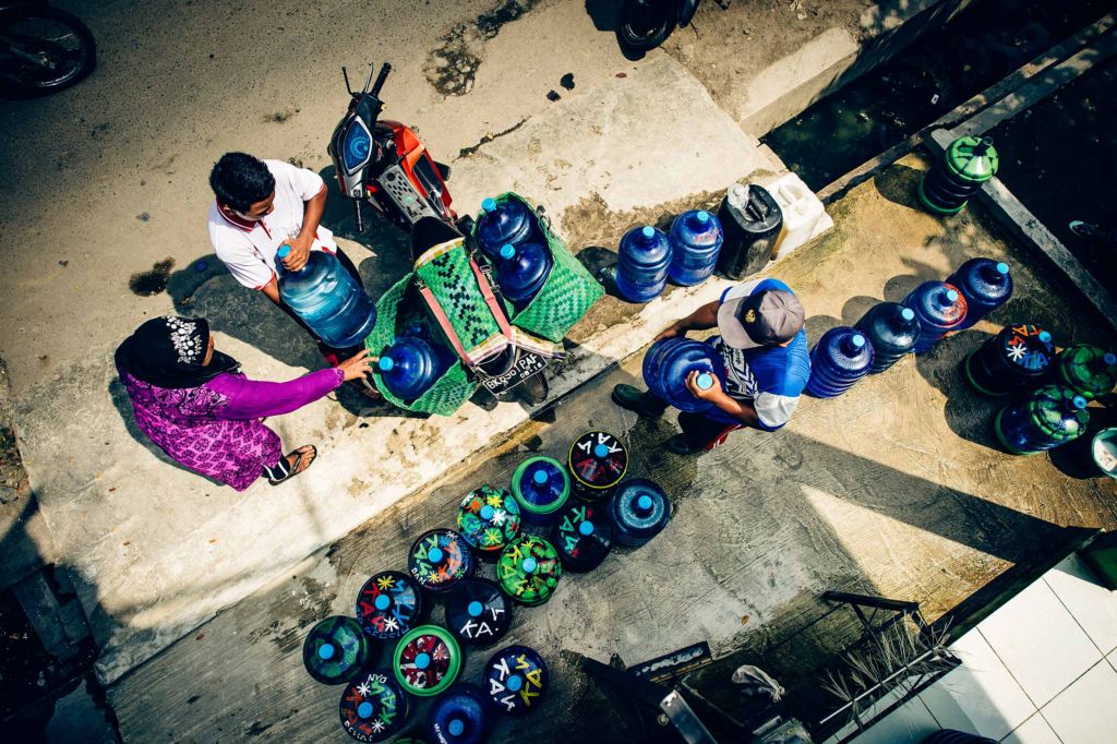 Carrying safe water home.