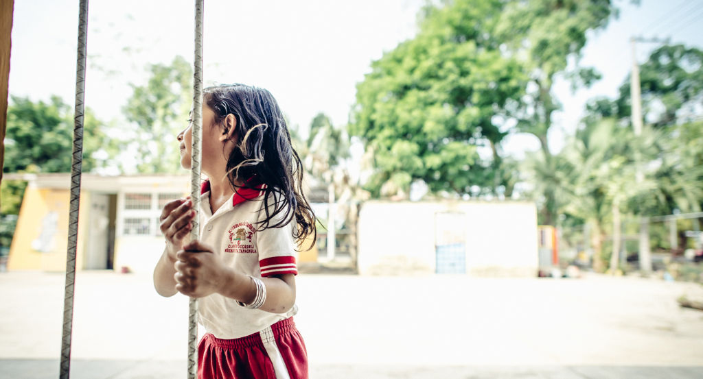 Ximena plays at Estephania Castenada Kindergarten School in El Encanto, Mexico