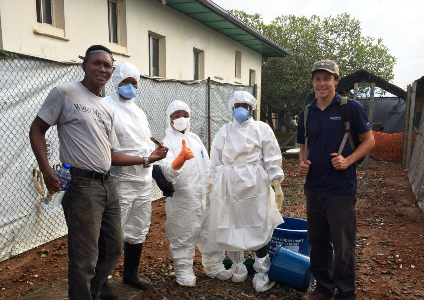 Water Mission Liberia team with workers at JJ Dossen Hospital in Harper, Liberia.