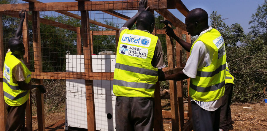 Water Mission Uganda staff work with UNICEF to provide safe water for South Sudanese refugees.