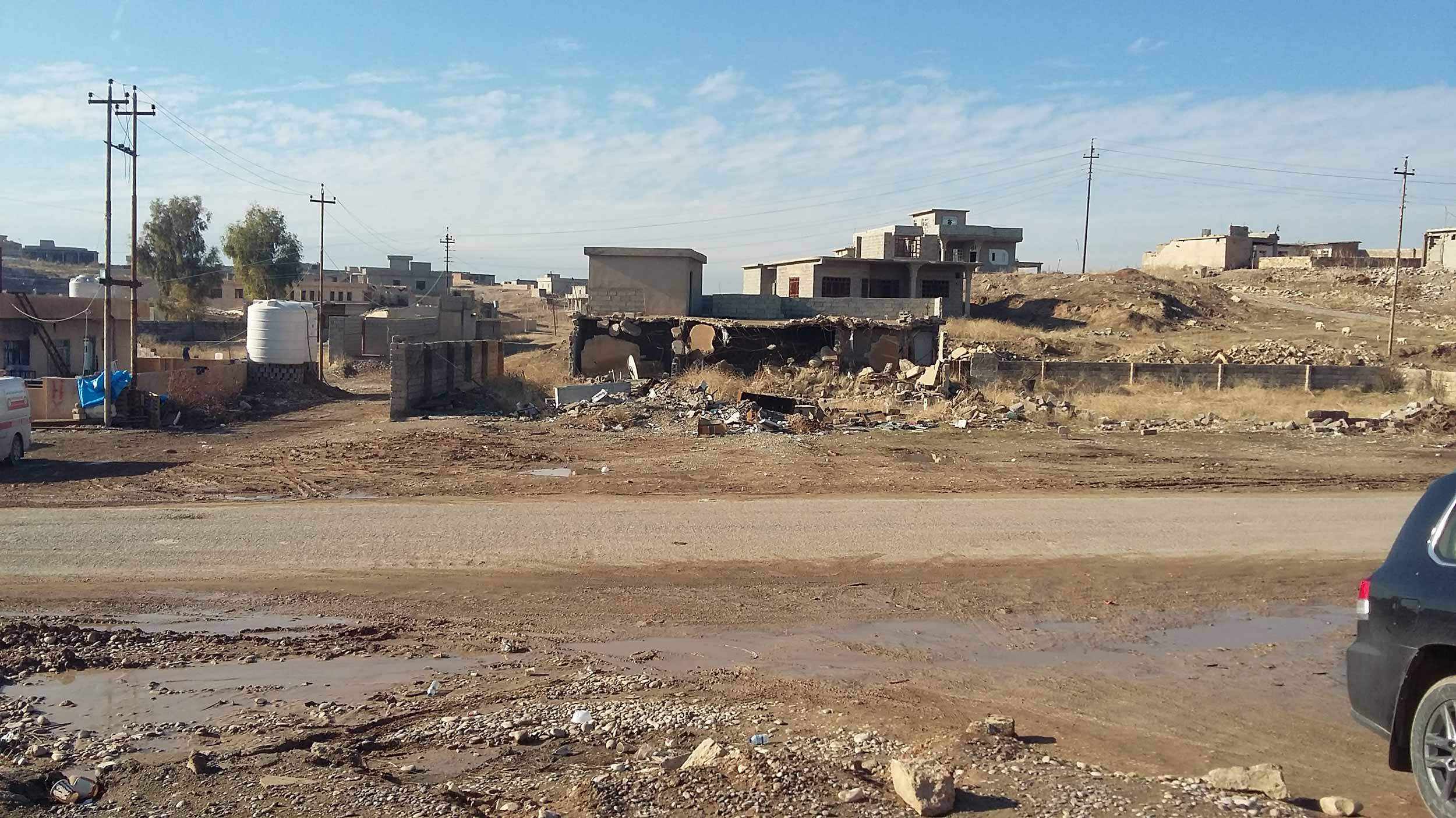 Buildings are destroyed by bombs and grenades.