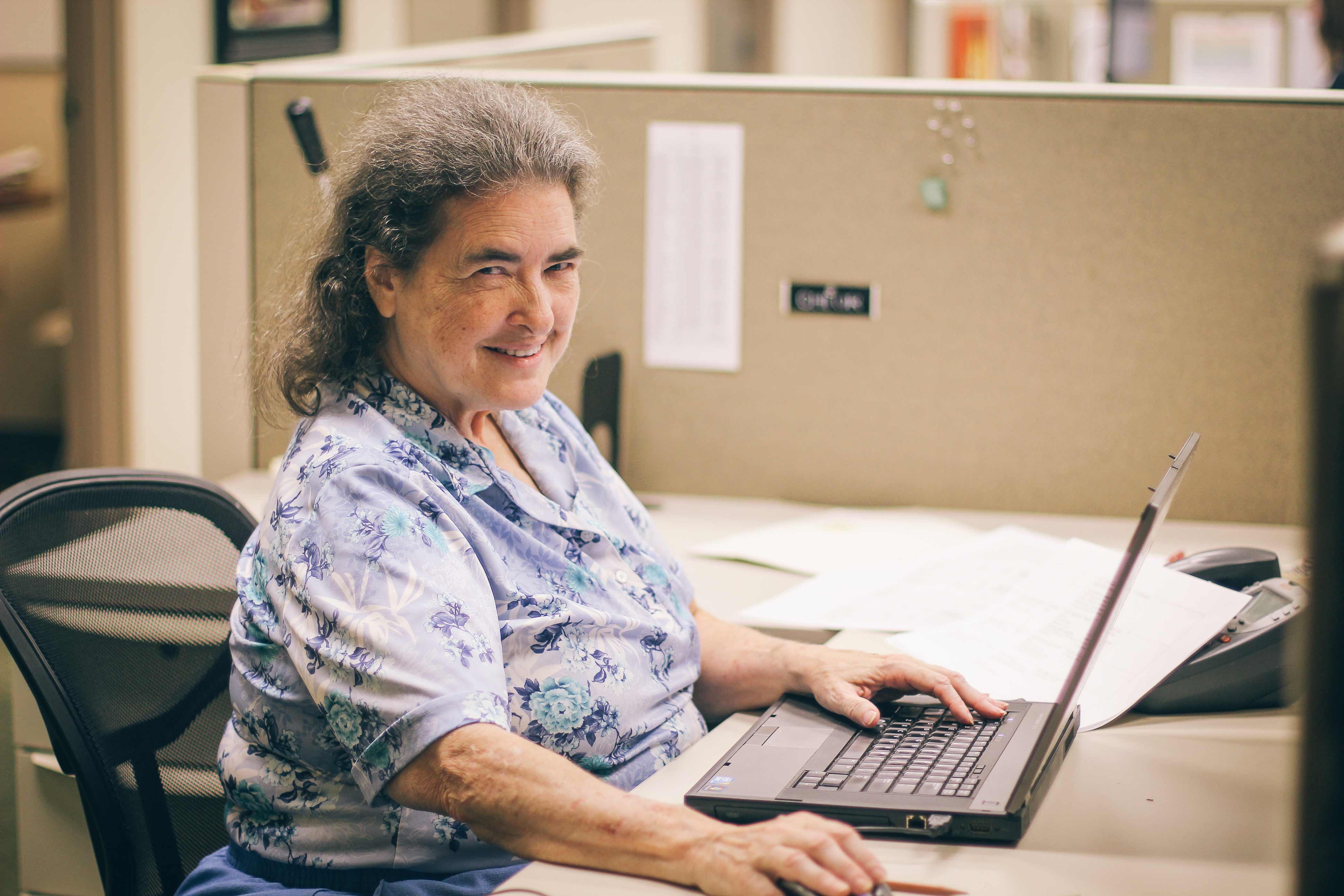 Cathy works hard as a volunteer to make an impact through safe water at Water Mission's headquarters in North Charleston, SC.