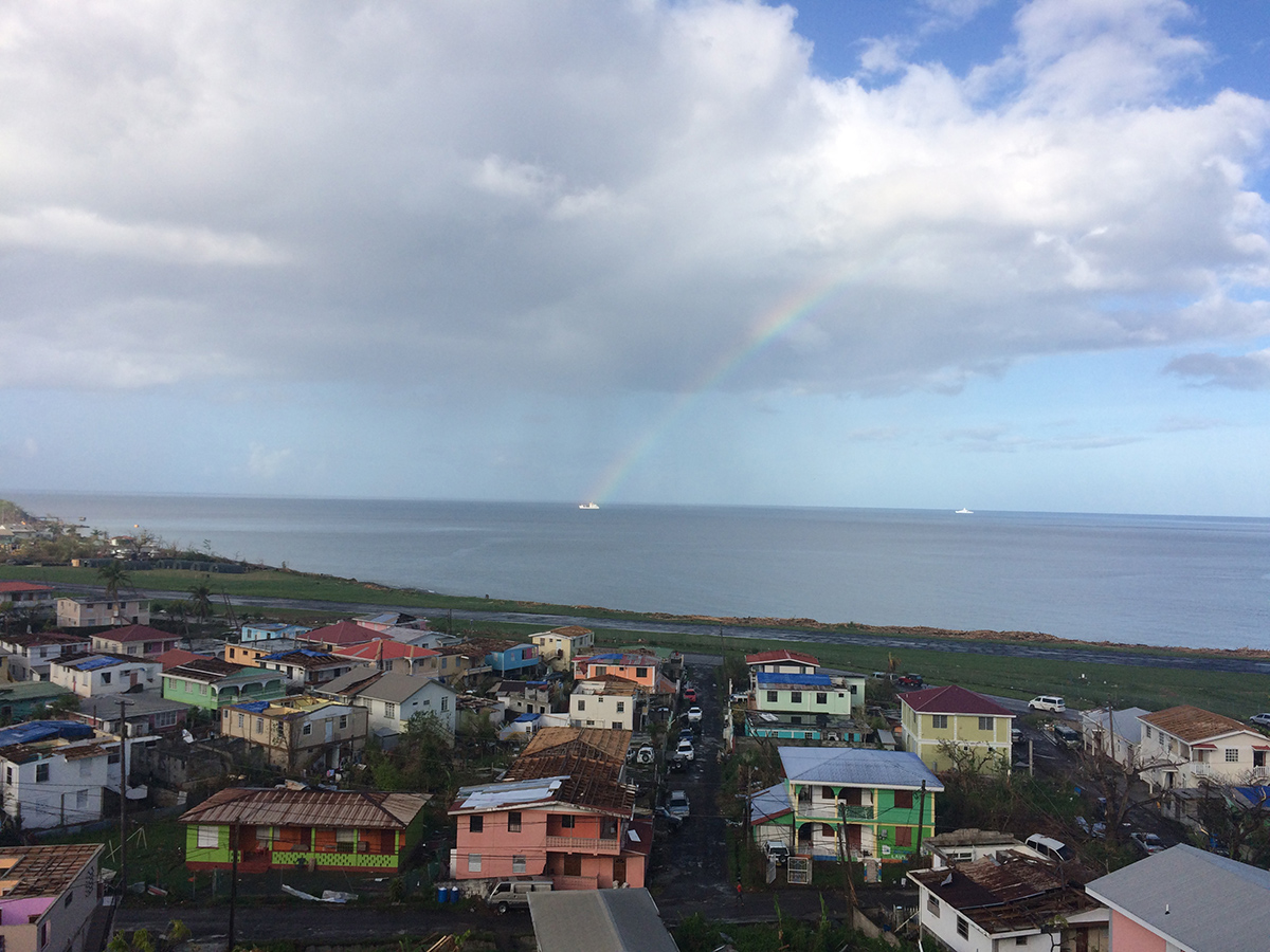 A rainbow with the cargo ship holding our equipment at the end of it.
