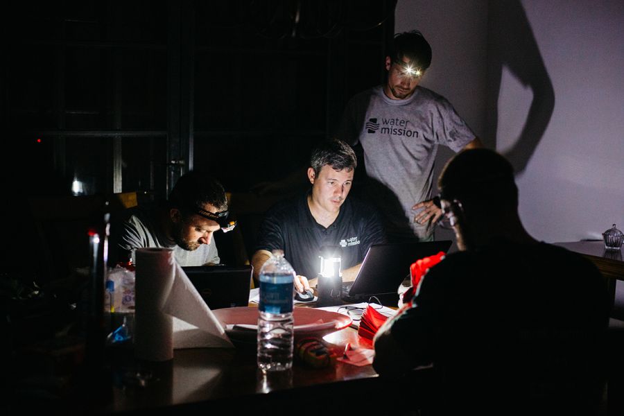 Our team on the ground works late into the night without power.