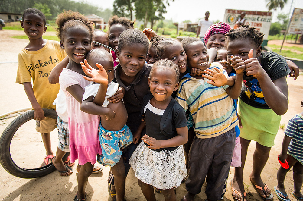 Children in Liberia celebrate safe water.