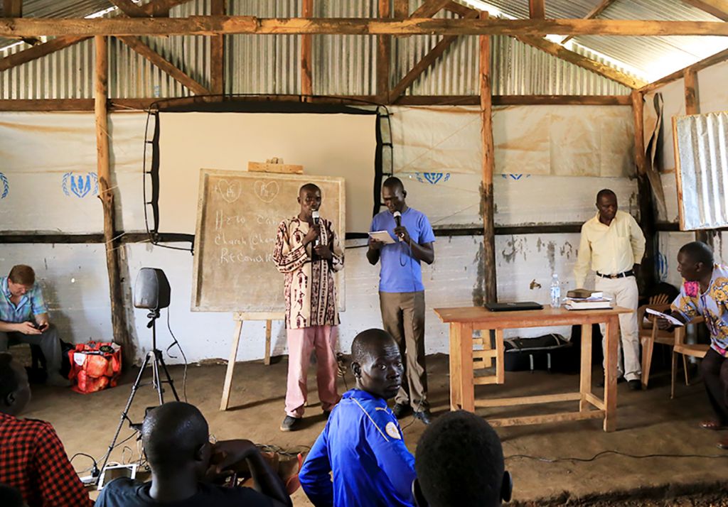 Biblical teaching during the program.