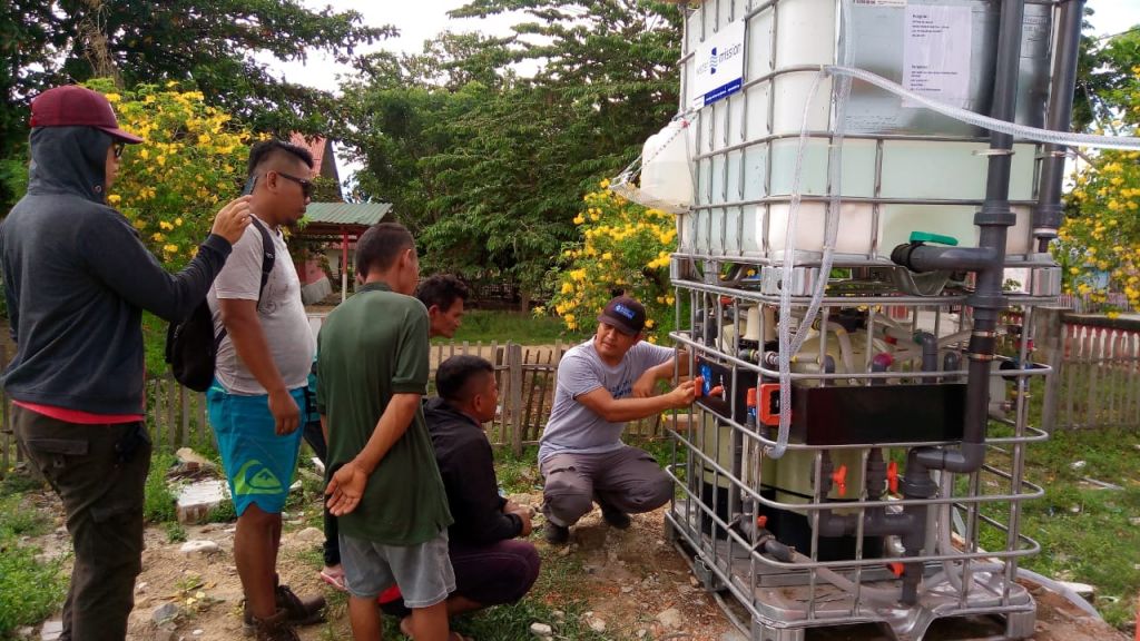 Water treatment system installation in Pombewe, Indonesia