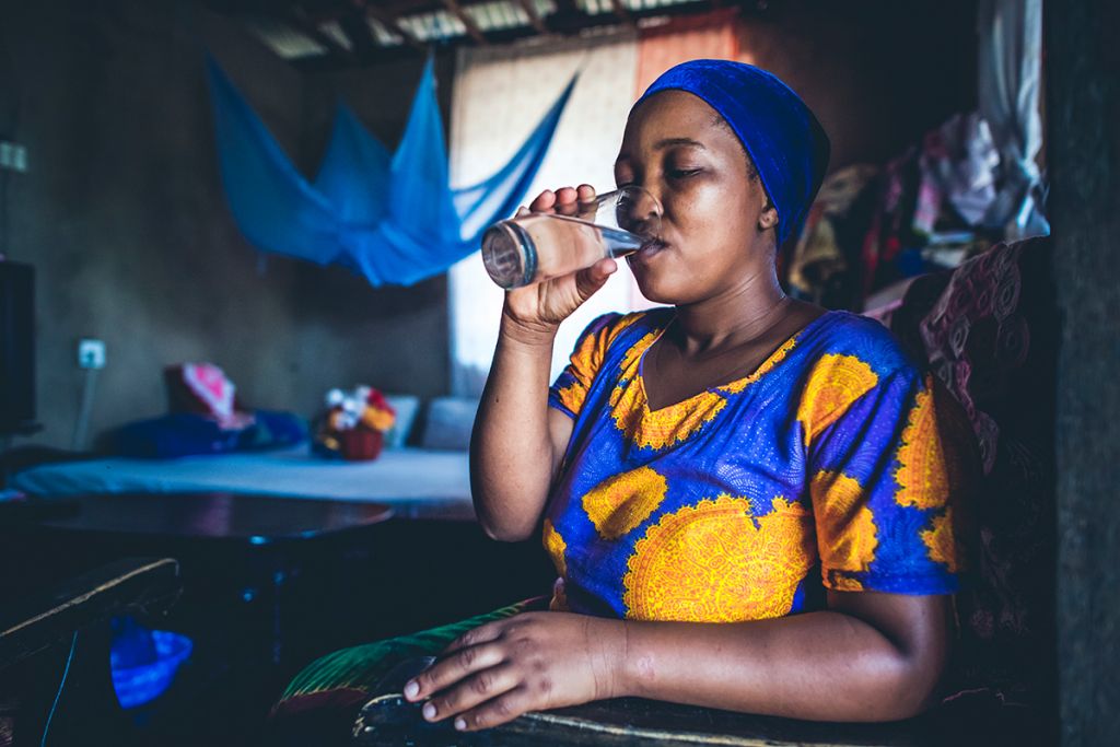 Rachel drinking safe water