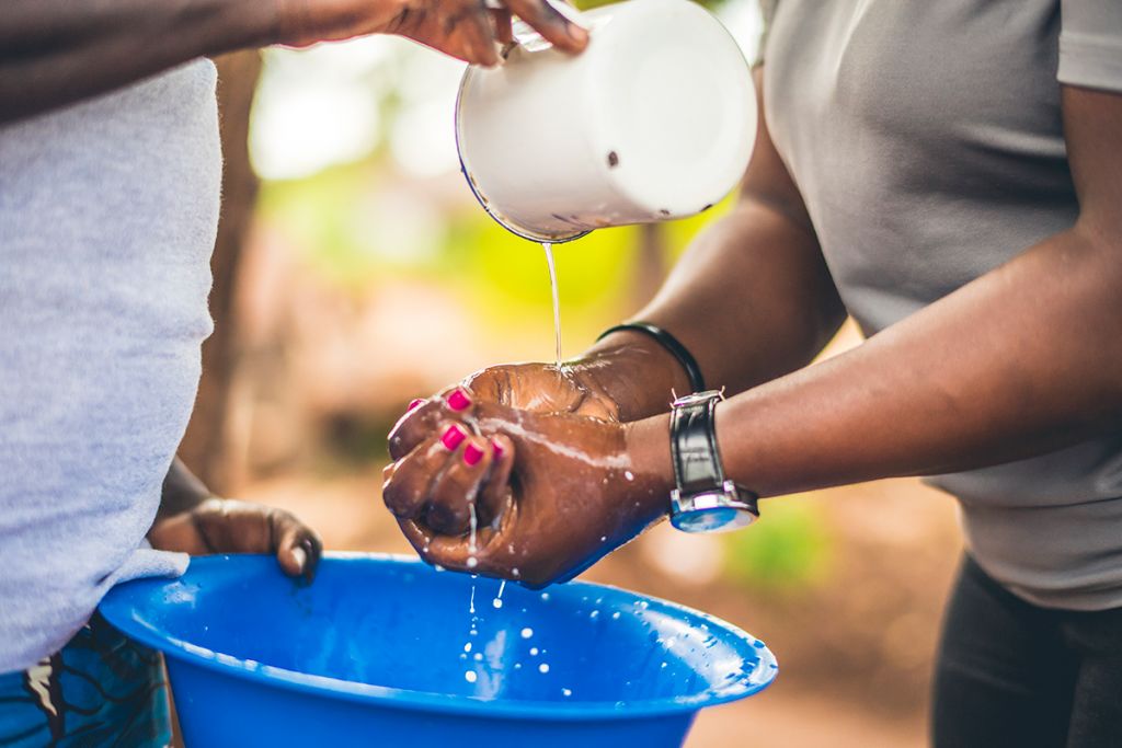 Teaching handwashing in Bidi Bidi refugee settlement