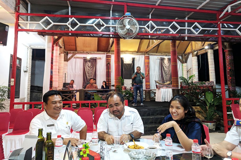 Ruth at a community dinner in Indonesia