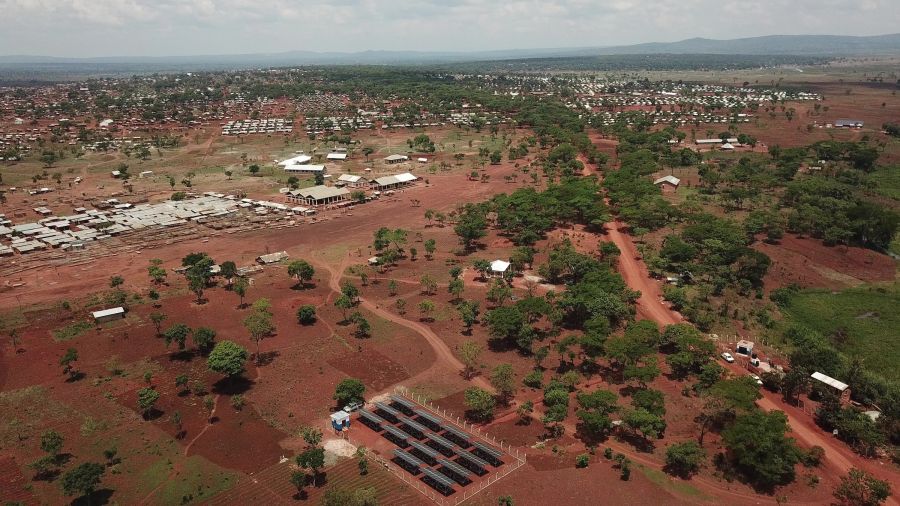 Solar panel water pumps in a refugee camp 
